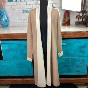 Tahari Double Face Luxe 95% Cashmere Open Front Thick Super Soft Cardigan sz L